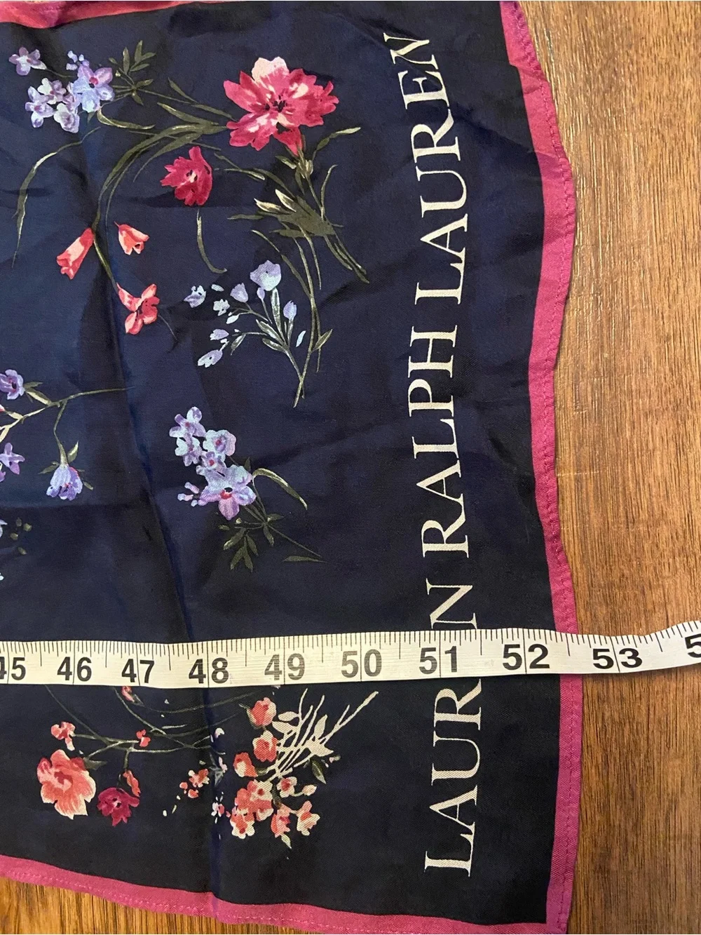 Lauren Ralph Lauren Silk Scarf Navy Floral Pink Trim “Laura” Spell Out Of Stock